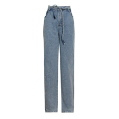 Casual belted waist jean pants