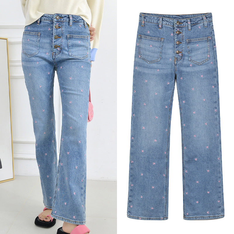 Year-round high waisted dot jean pants for women