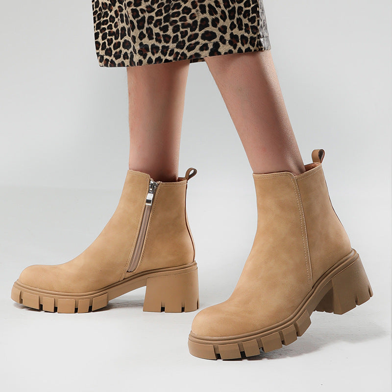 Womens low heel suede ankle boots