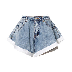 Ruffle patchwork flare jean shorts