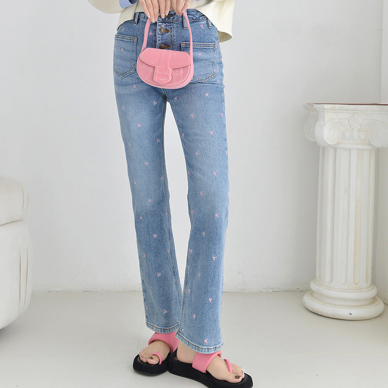 Year-round high waisted dot jean pants for women