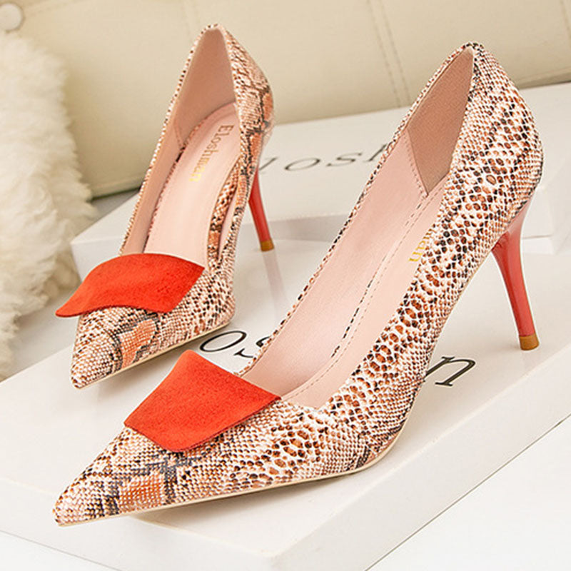Animal print patchwork stiletto heels
