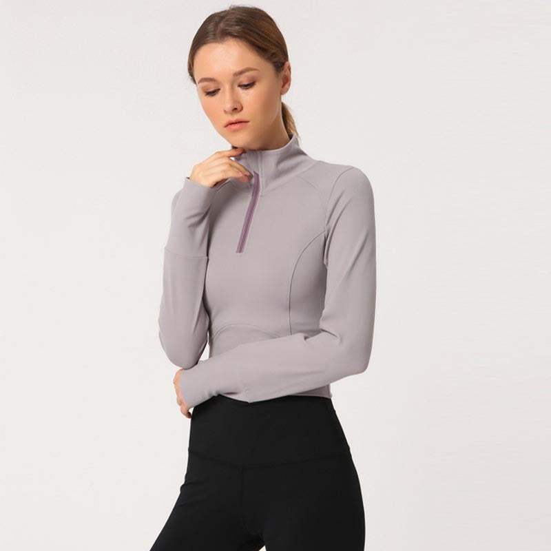 Stand collar tight cropped sport tops