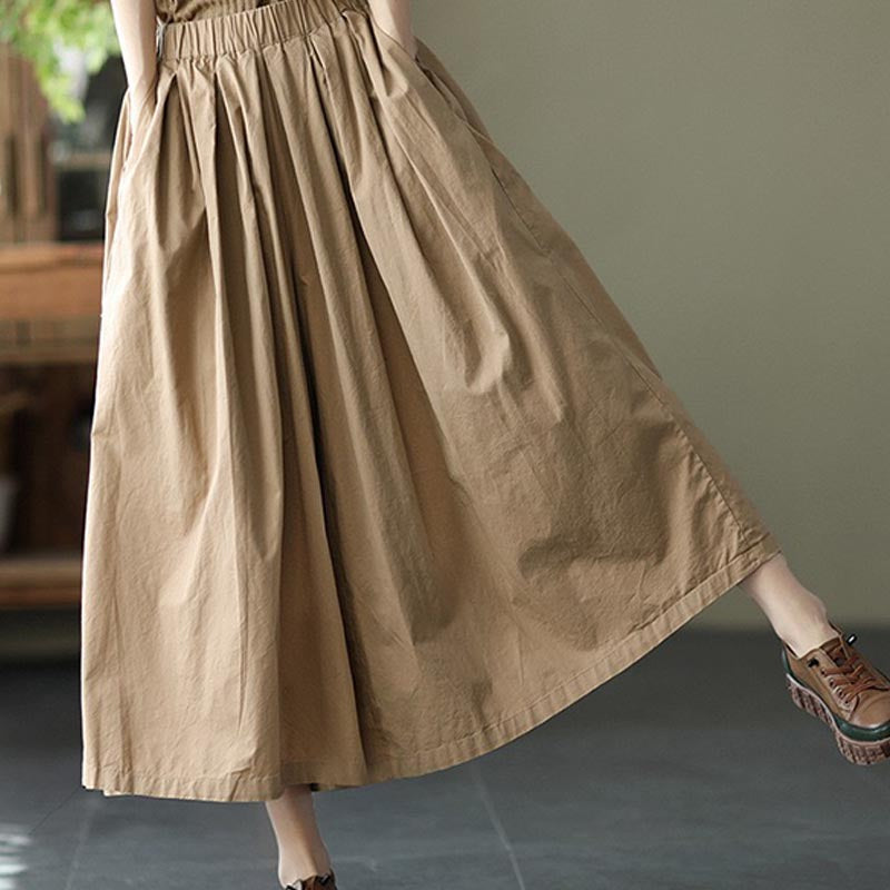 Vintage solid elastic waist a-line skirts
