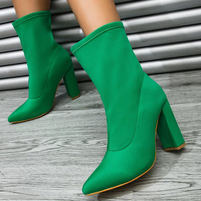Solid chunky pointed toe boots